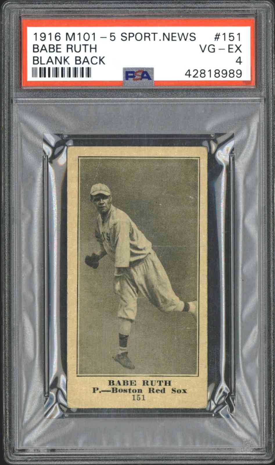 1916 M101-5 Sport News #151 Babe Ruth (Rookie Card)