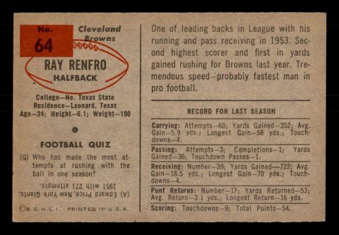 Topps Football Card 1960 Ray Renfro #26